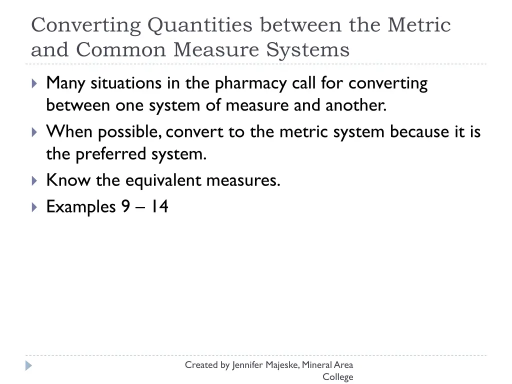 converting quantities between the metric