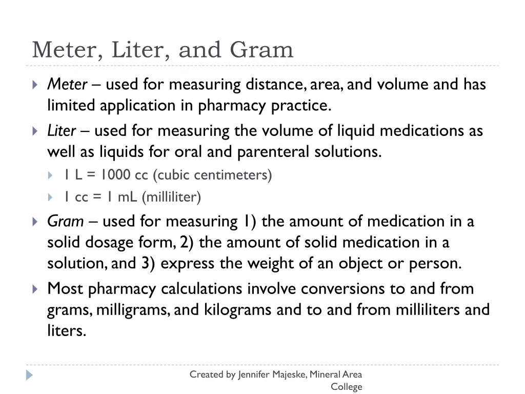 meter liter and gram