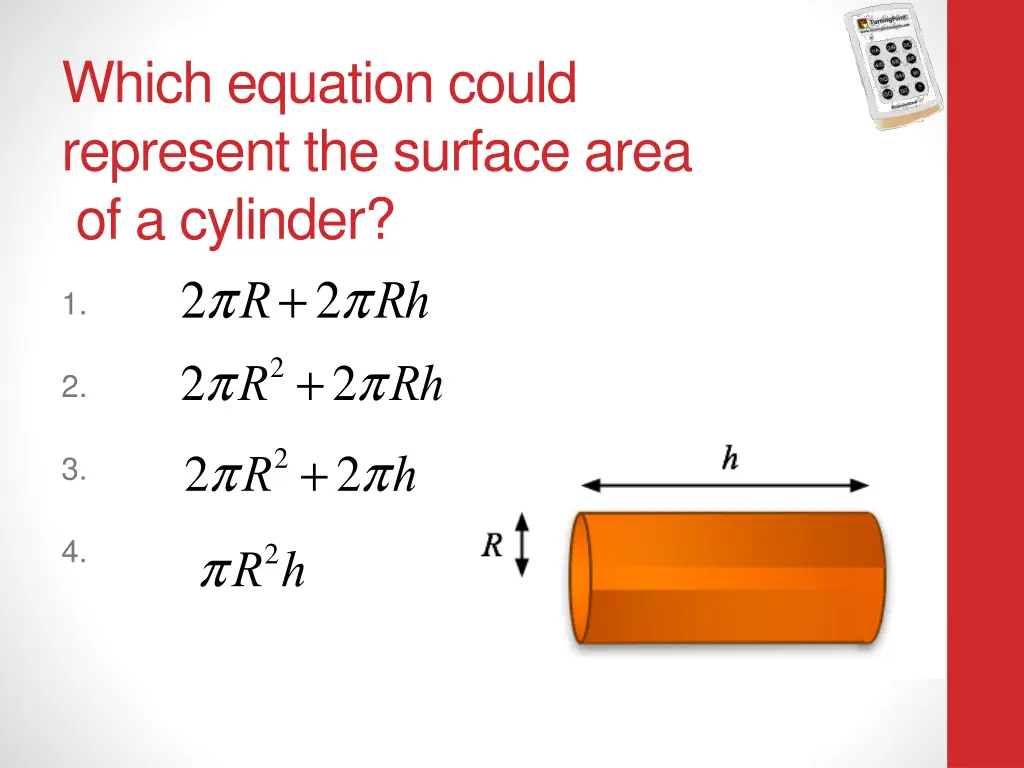 which equation could represent the surface area