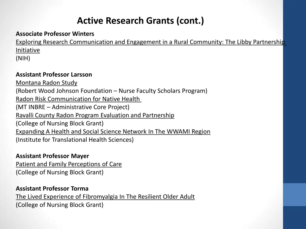 active research grants cont