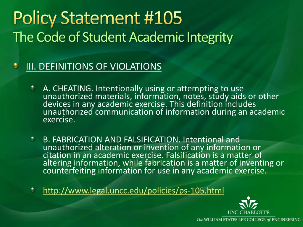 policy statement 105 the code of studentacademic