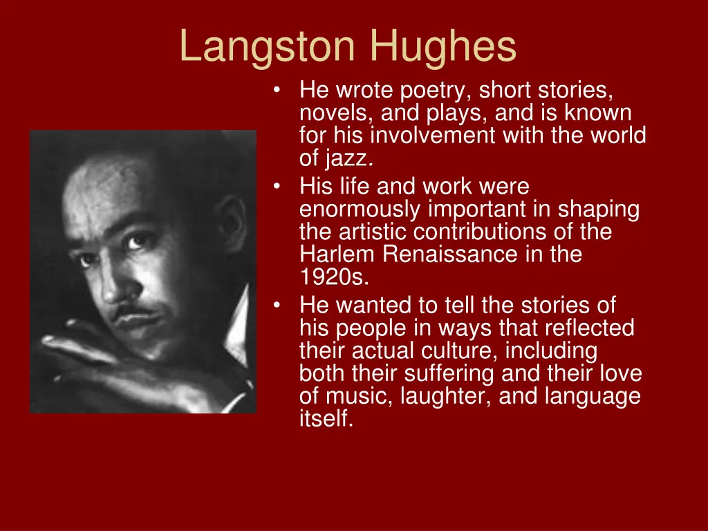 langston hughes he wrote poetry short stories