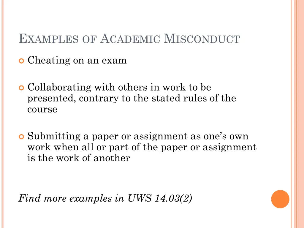 e xamples of a cademic m isconduct