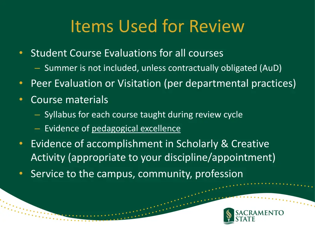 items used for review