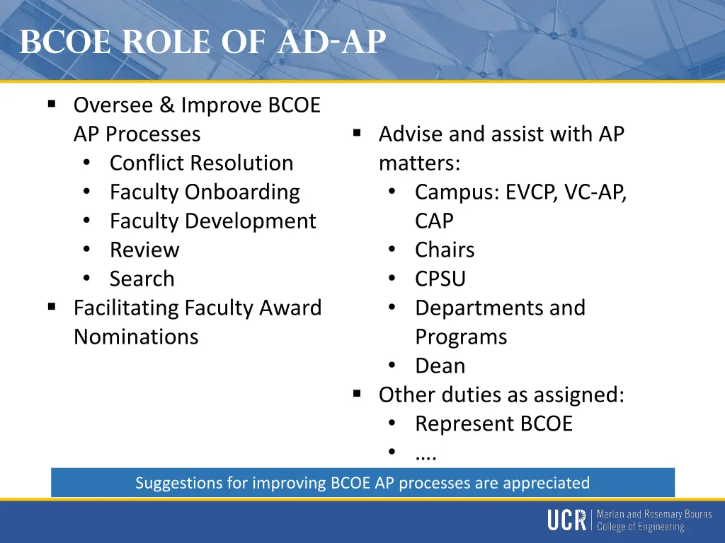 bcoe role of ad ap