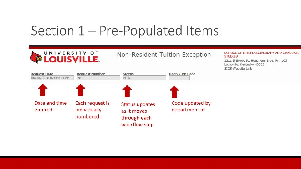 section 1 pre populated items