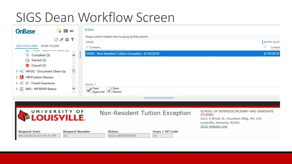 sigs dean workflow screen