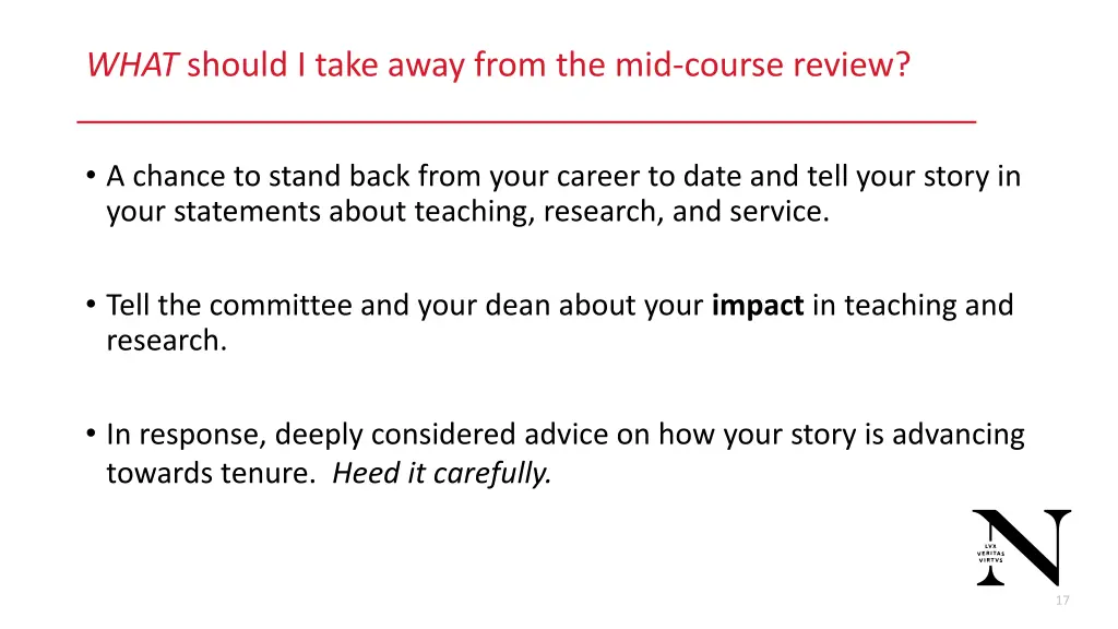 what should i take away from the mid course review 1