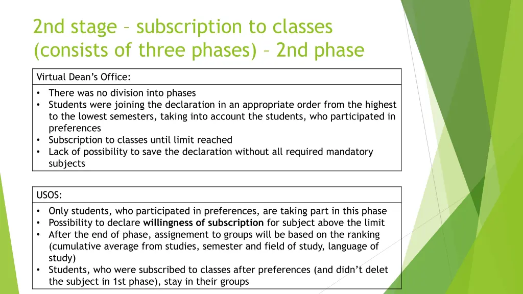 2nd stage subscription to classes consists 1