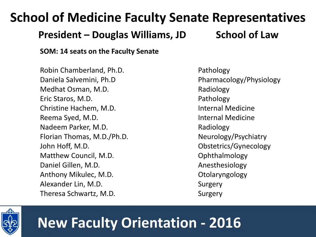 school of medicine faculty senate representatives