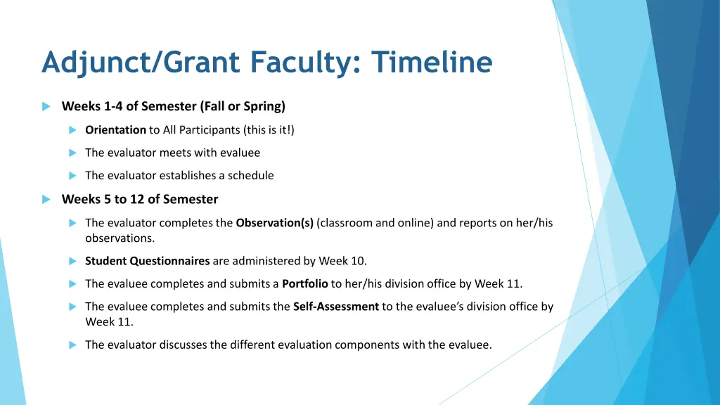 adjunct grant faculty timeline