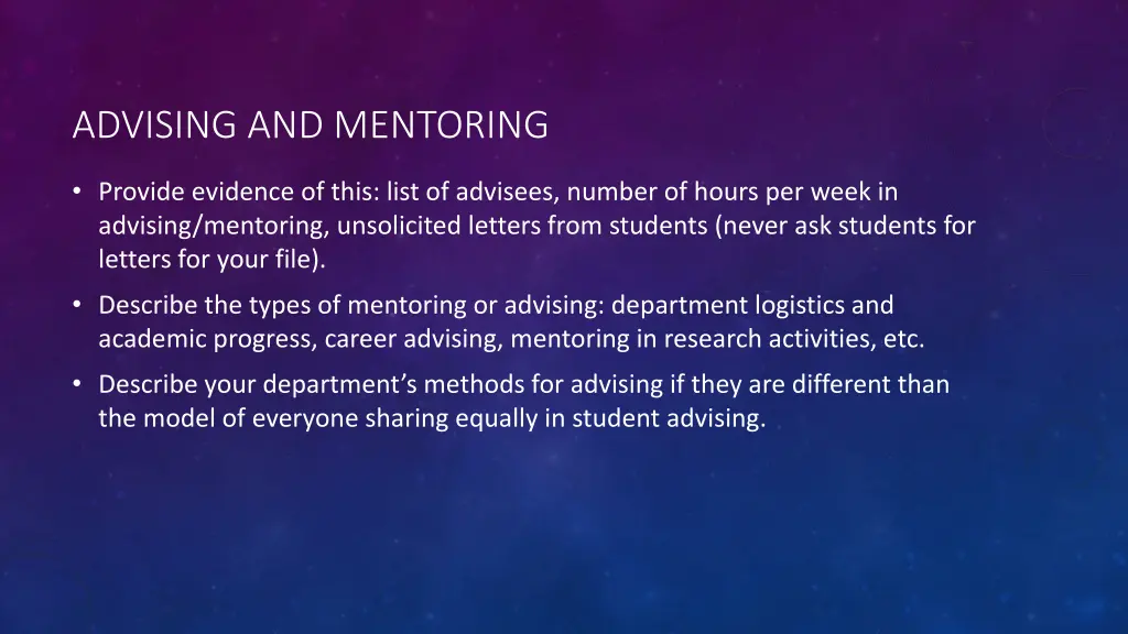 advising and mentoring