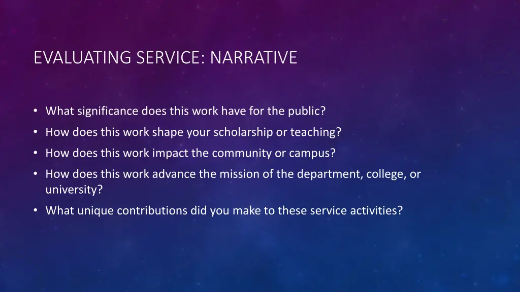 evaluating service narrative