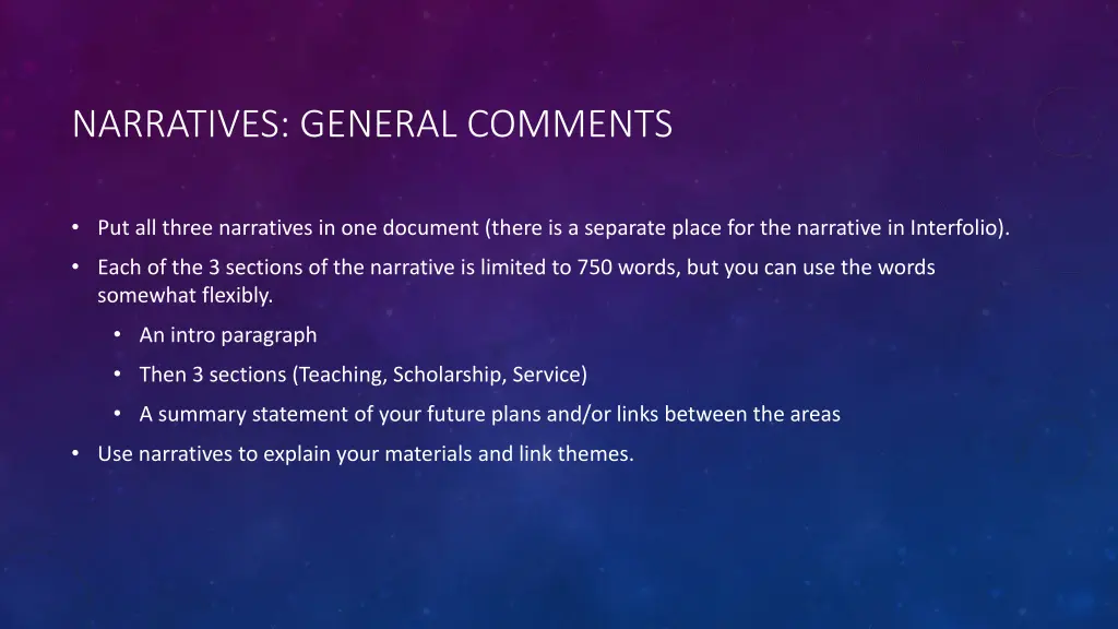 narratives general comments