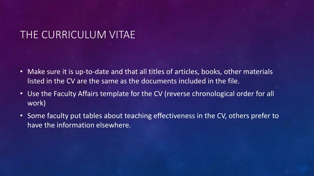 the curriculum vitae