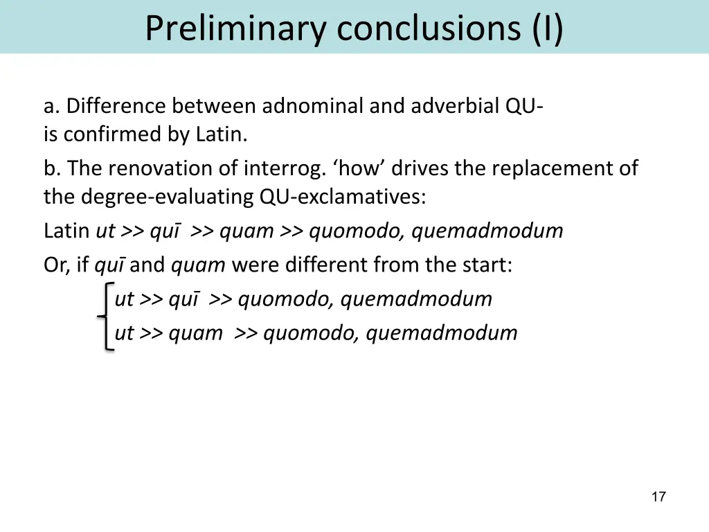 preliminary conclusions i