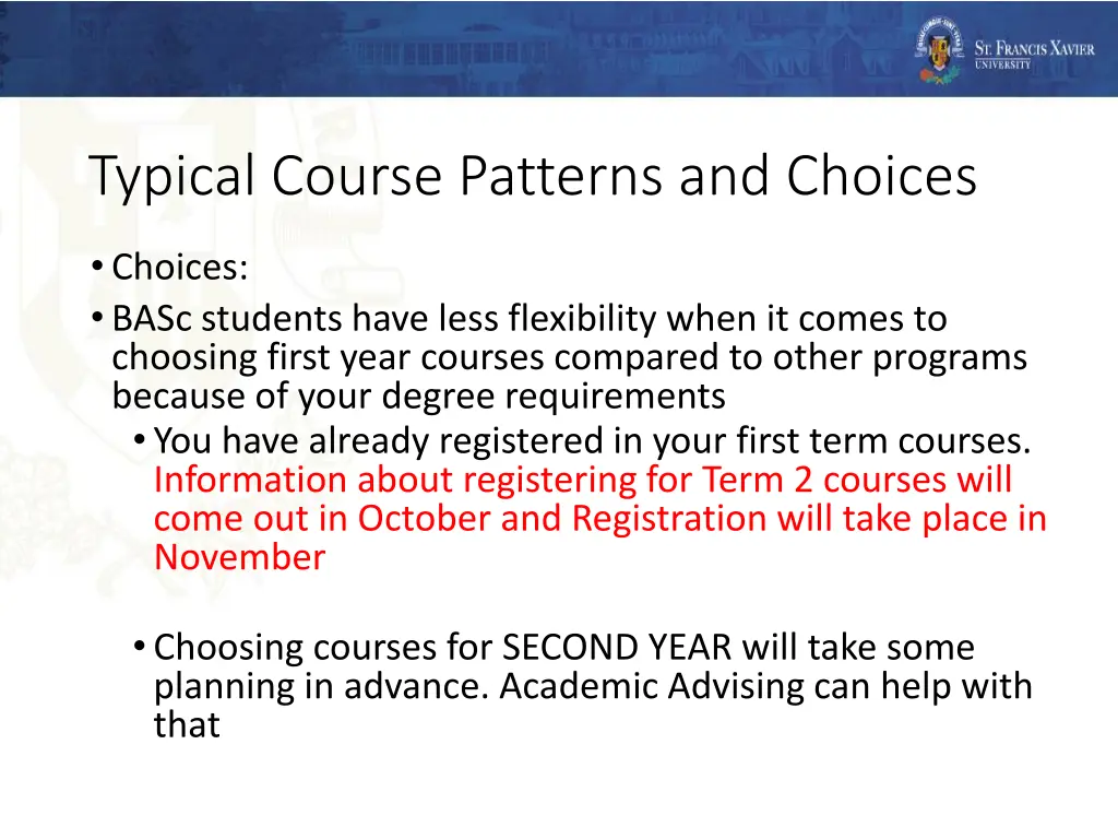 typical course patterns and choices