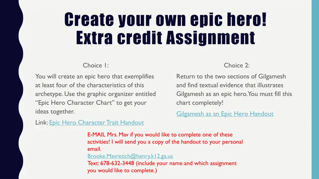 create your own epic hero extra credit assignment