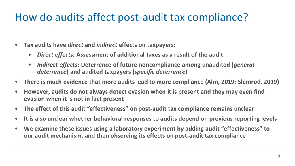 how do audits affect post audit tax compliance