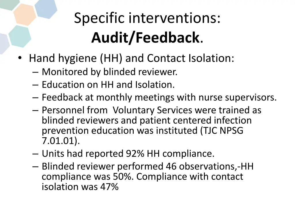 specific interventions audit feedback hand