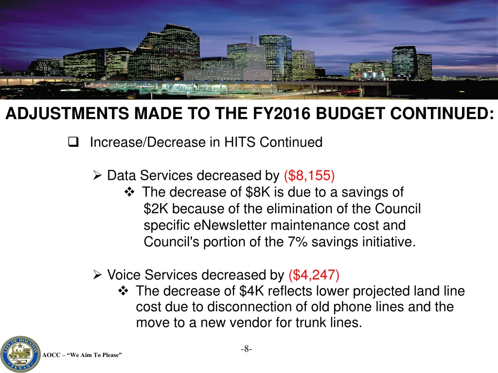 adjustments made to the fy2016 budget continued 1