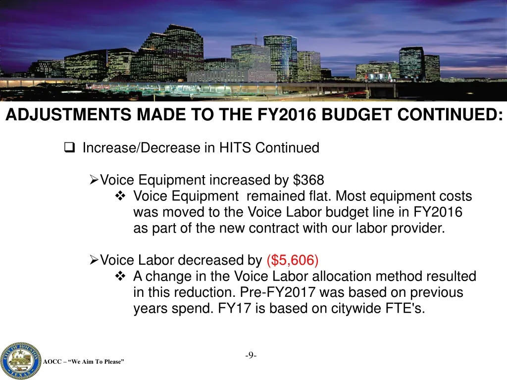 adjustments made to the fy2016 budget continued 2