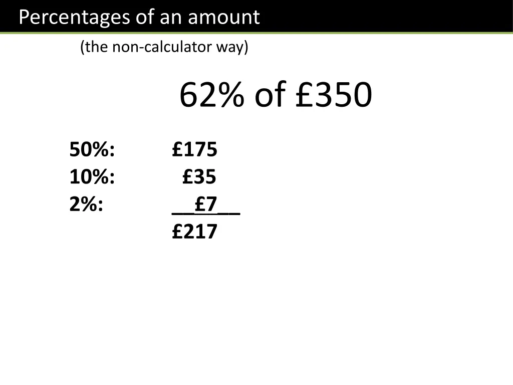 percentages of an amount 1