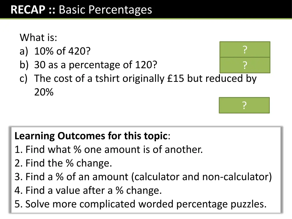 recap basic percentages