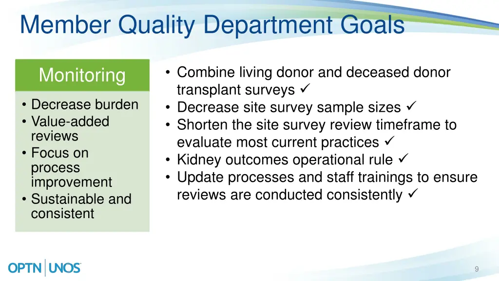 member quality department goals 1