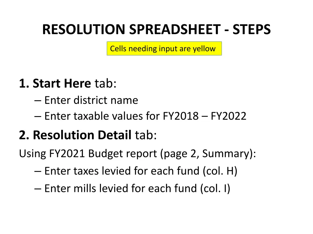 resolution spreadsheet steps