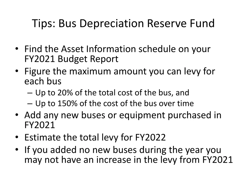 tips bus depreciation reserve fund