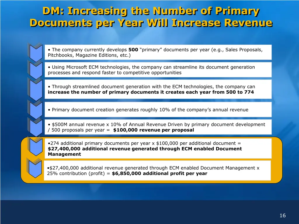 dm increasing the number of primary documents