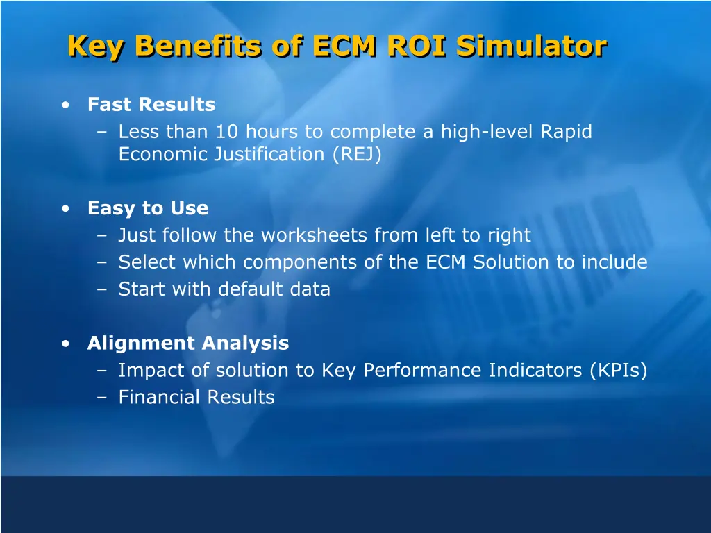 key benefits of ecm roi simulator