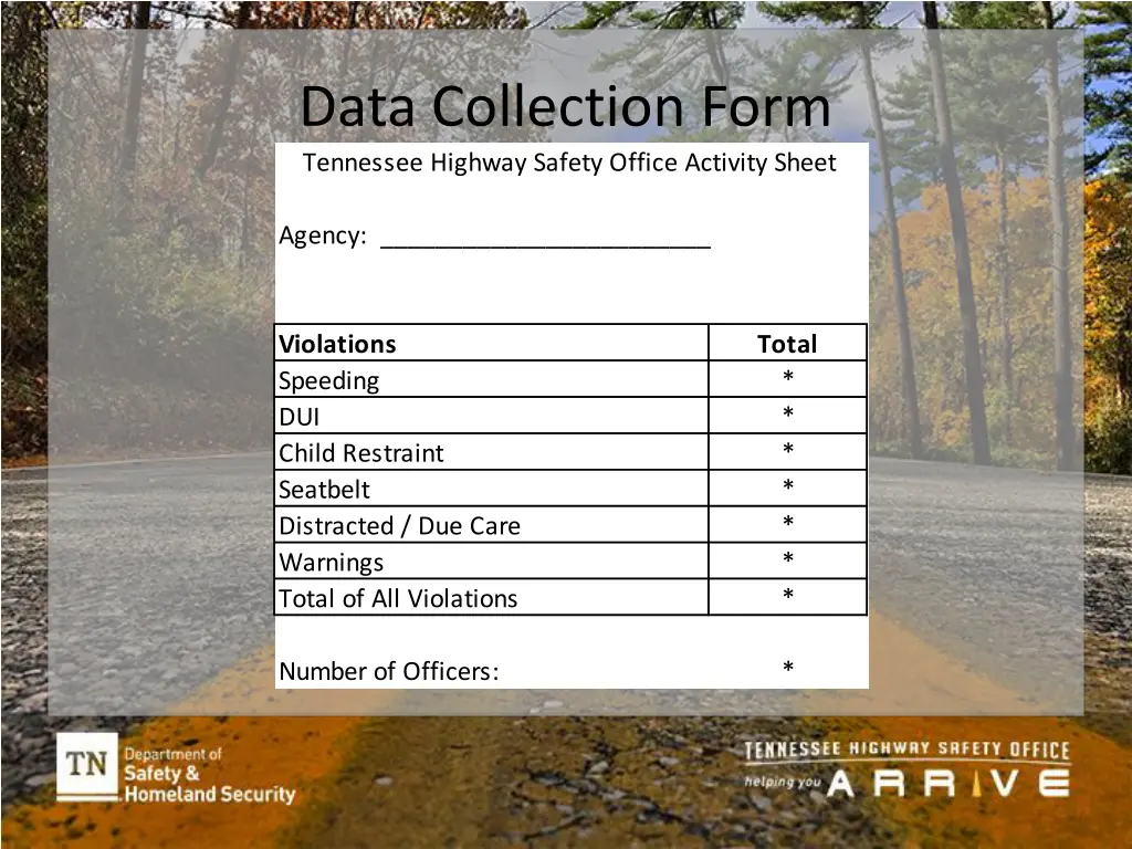 data collection form tennessee highway safety