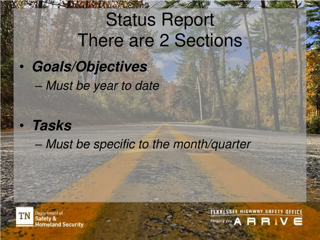 status report there are 2 sections