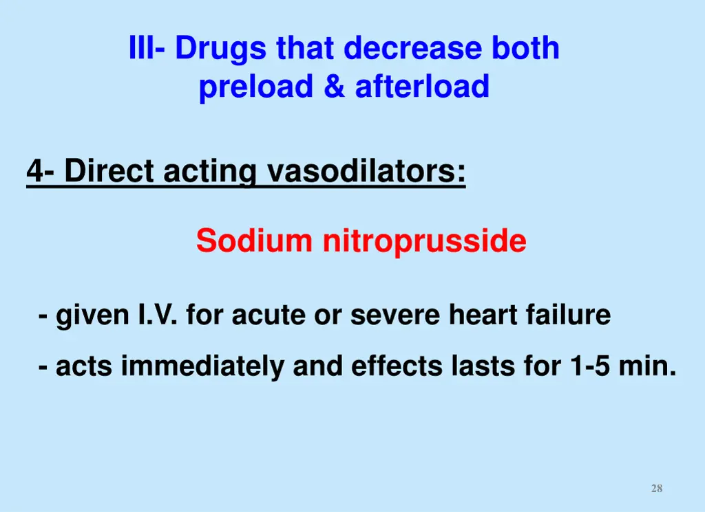 iii drugs that decrease both preload afterload 3