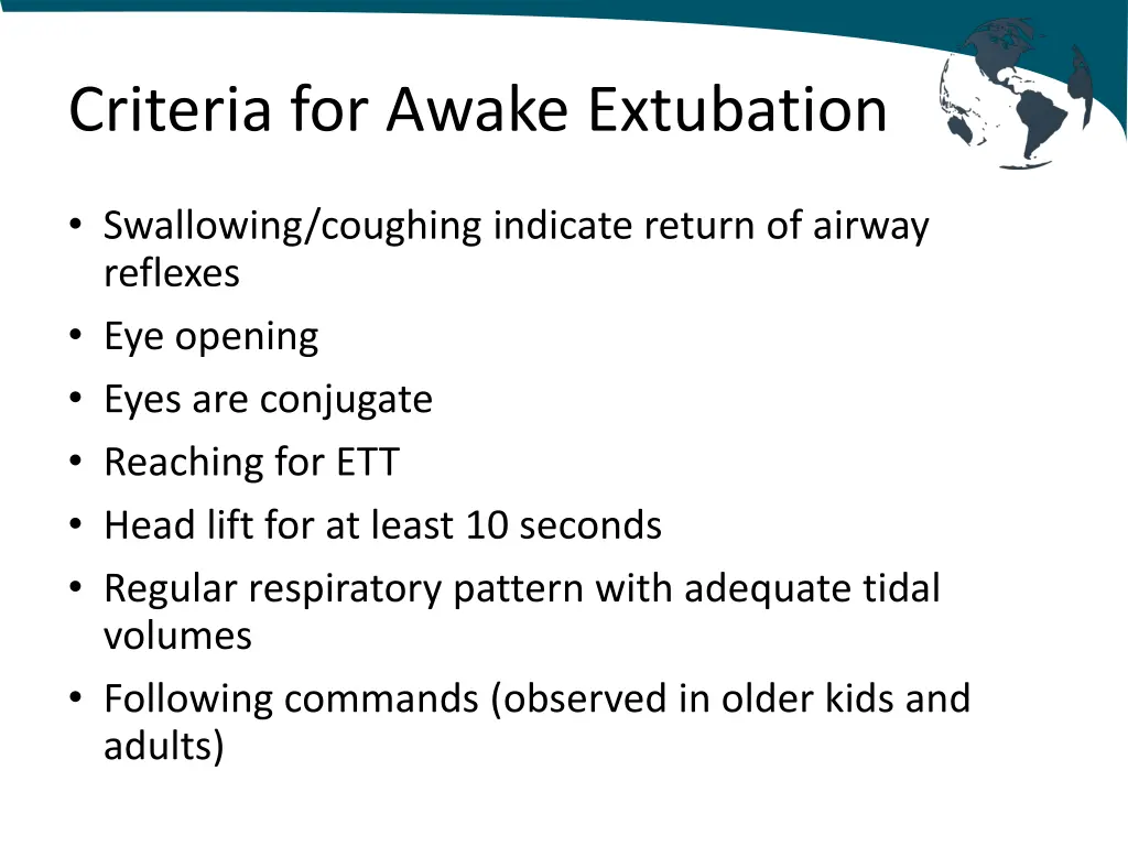 criteria for awake extubation