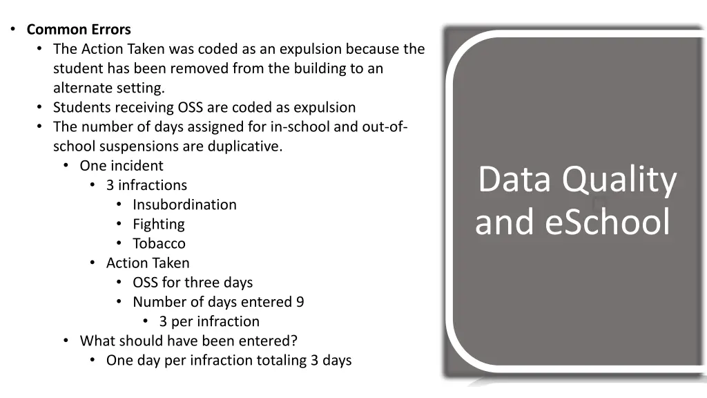 common errors the action taken was coded