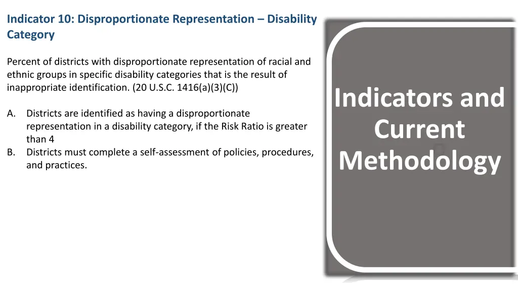 indicator 10 disproportionate representation