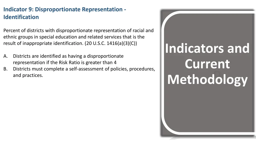 indicator 9 disproportionate representation