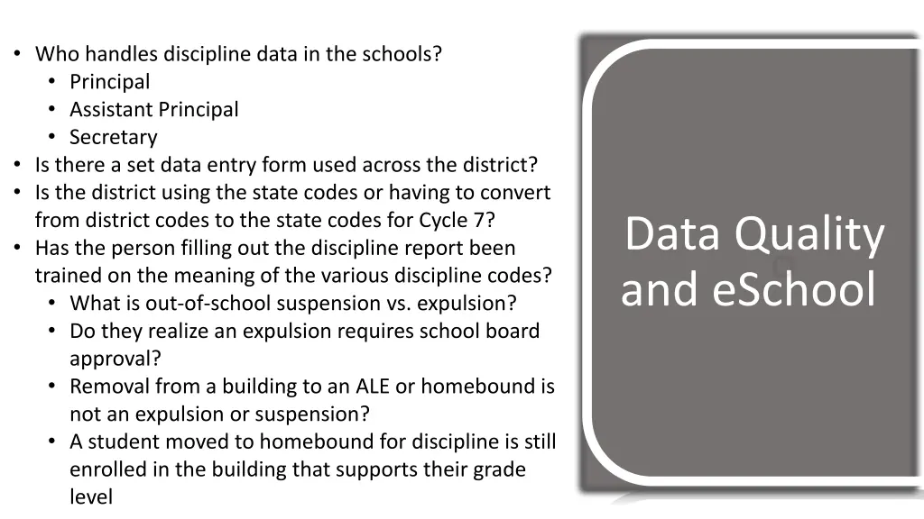 who handles discipline data in the schools