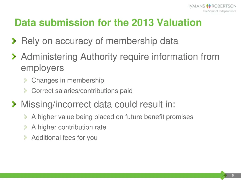 data submission for the 2013 valuation