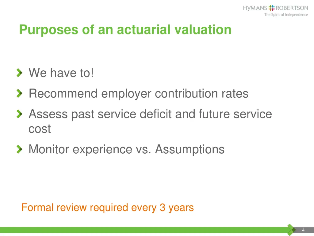 purposes of an actuarial valuation