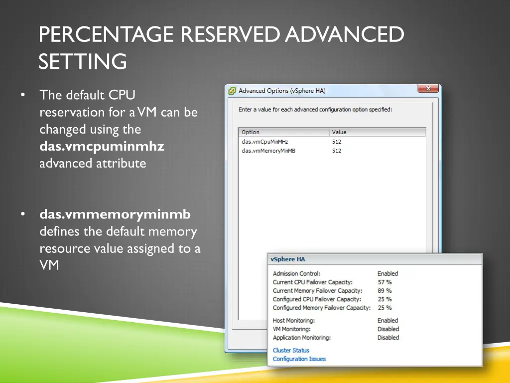 percentage reserved advanced setting