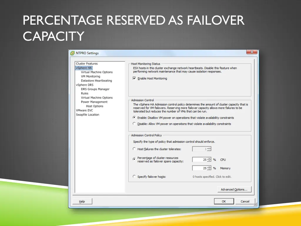 percentage reserved as failover capacity