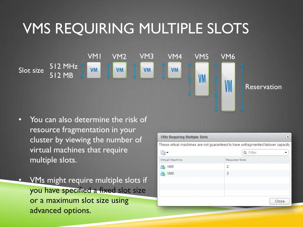 vms requiring multiple slots