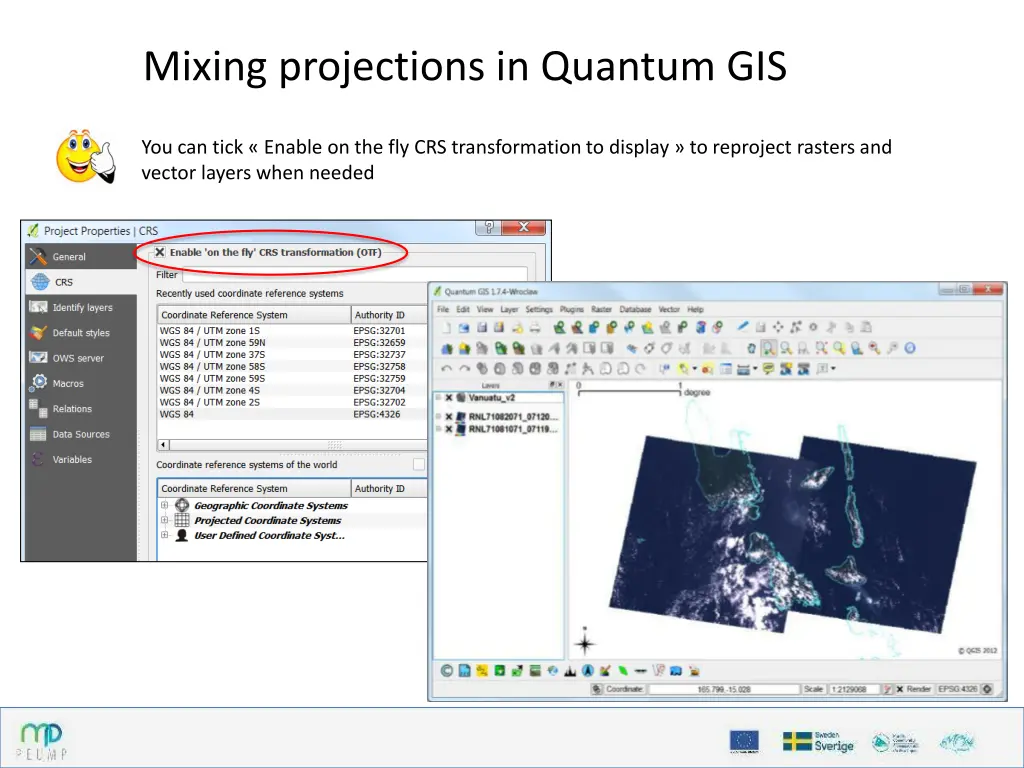 mixing projections in quantum gis 1