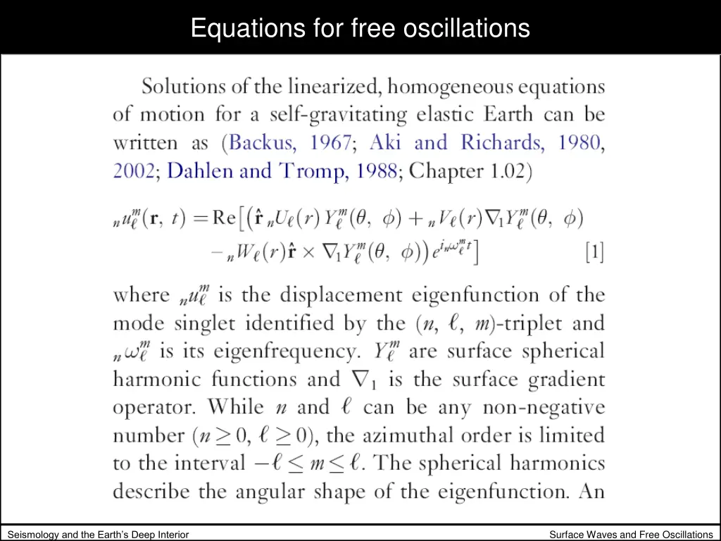 equations for free oscillations