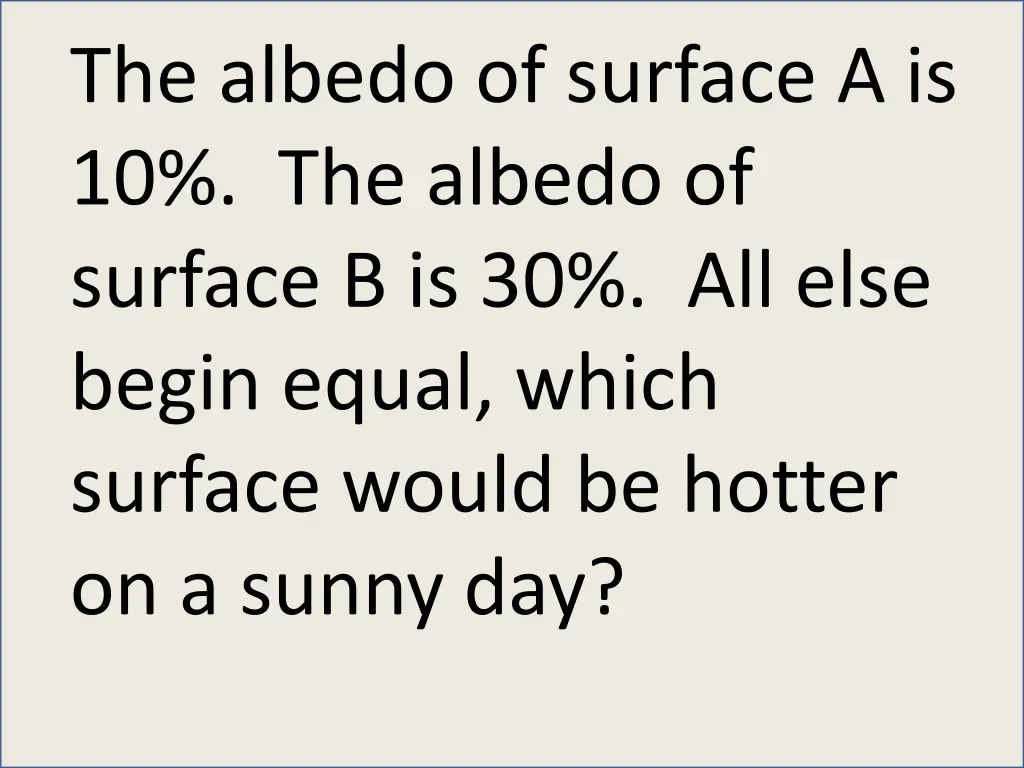 the albedo of surface a is 10 the albedo