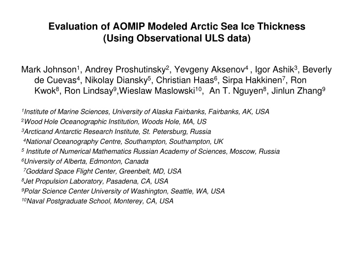 evaluation of aomip modeled arctic